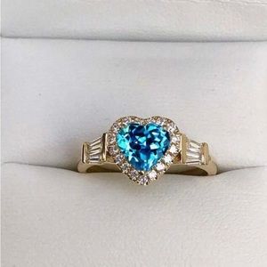 14k ~ Gold Plated Blue Stone Heart Shaped Ring.